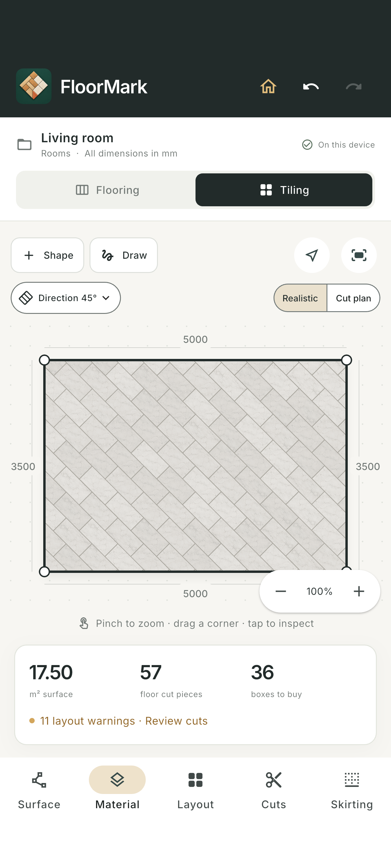 FloorMark: see how the tiles fit your room