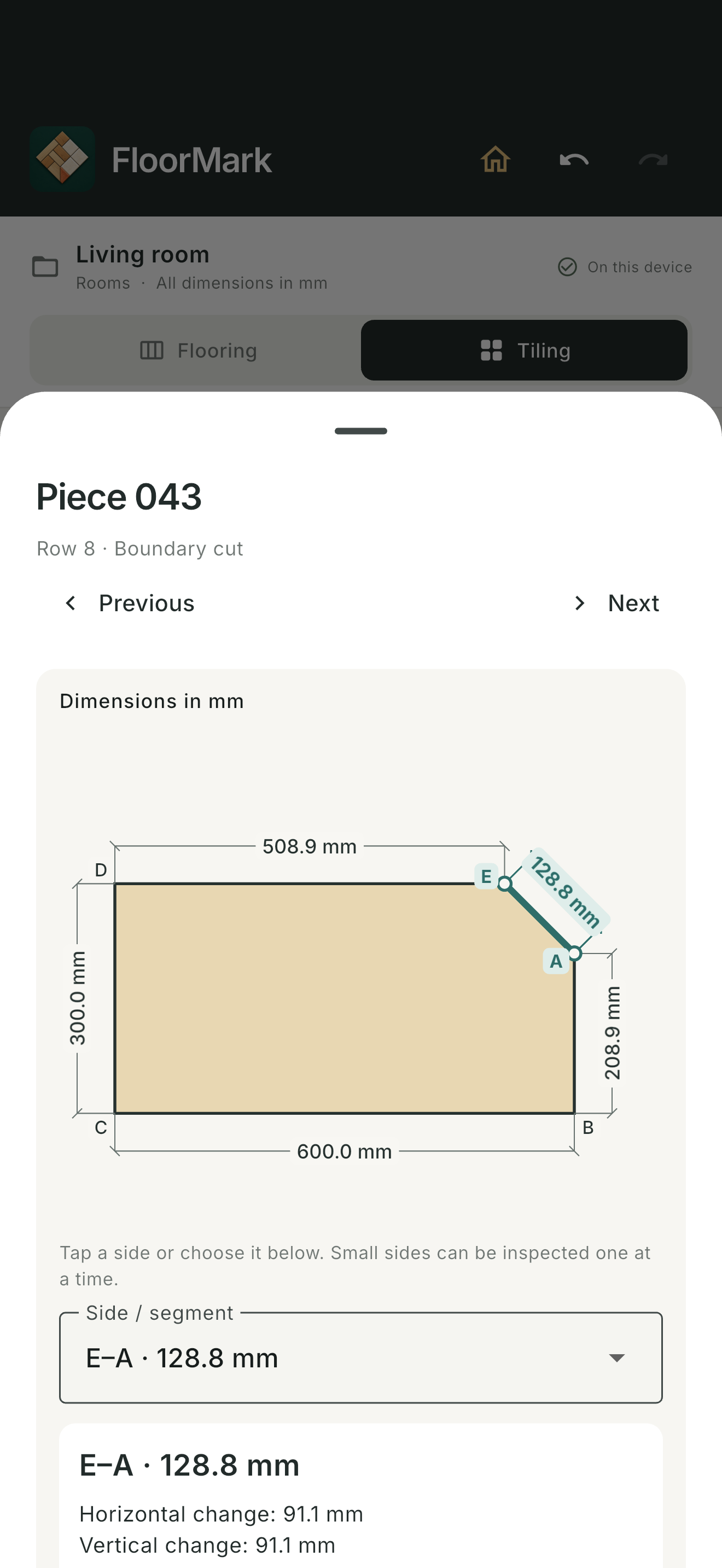 FloorMark: inspect the measurements of each cut